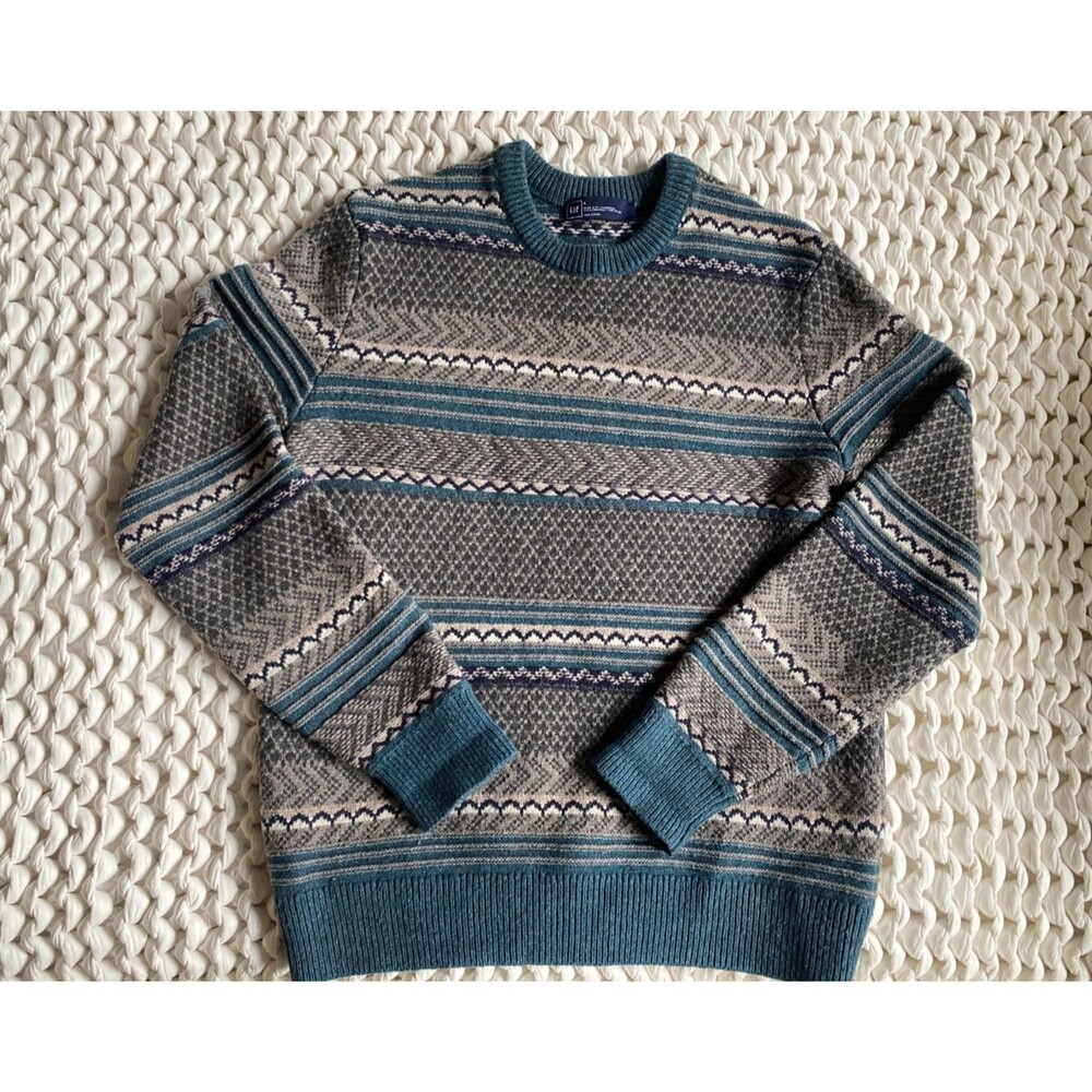 GAP Heritage Fair Isle Lambswool Sweater Men’s Large Grandpa Core Nordic